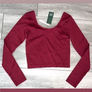 Wild Fable Medium Long Sleeved Ribbed Crop Top Deep Red New W Tags